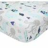 Best Sale 💯 Lambs & Ivy Oceania 100% Cotton Fitted Crib Sheet - White with Blue Nautical/Aquatic Fish and Octopus ✨