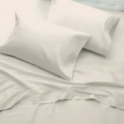 New 🧨 300 Thread Count Organic Cotton Brushed Percale Pillowcase Set - Purity Home Ivory 🔥
