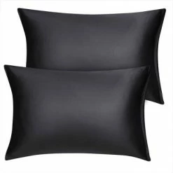 Top 10 👍 2 Packs Standard Size Zippered Silky Satin Pillowcases Pillow Cases Covers Black - PiccoCasa ✨