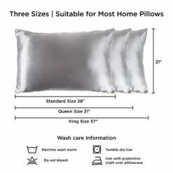 Flash Sale ⌛ Satin Microfiber Pillowcases for Hair & Skin- Set of 2 Queen Size Pillow Covers, Hidden Zipper by Hastings Home (Silver Gray) 😍
