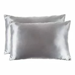 Flash Sale ⌛ Satin Microfiber Pillowcases for Hair & Skin- Set of 2 Queen Size Pillow Covers, Hidden Zipper by Hastings Home (Silver Gray) 😍 -Sheets & Pillowcases Sales Shop unnamed file 1583