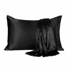 Best reviews of ❤️ 2 Pcs King 20"x36" Silk Satin Soft Pillowcase Black - PiccoCasa ⭐