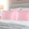 Best Pirce ❤️ 2 Pcs Queen 20"x30" Silk Satin Ruffled Pillowcase Pink - PiccoCasa ✔️