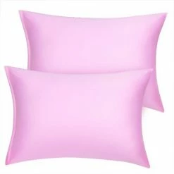 Promo π 2 Pcs Queen Silk Satin with Zipper Pillowcase Pink - PiccoCasa π€©