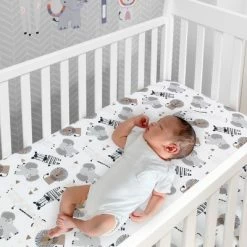 Promo 💯 Lambs & Ivy Jungle Safari 100% Cotton White/Gray Elephant/Lion Fitted Crib Sheet 🤩