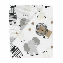 Promo 💯 Lambs & Ivy Jungle Safari 100% Cotton White/Gray Elephant/Lion Fitted Crib Sheet 🤩 -Sheets & Pillowcases Sales Shop unnamed file 210