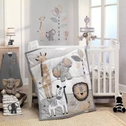 Promo 💯 Lambs & Ivy Jungle Safari 100% Cotton White/Gray Elephant/Lion Fitted Crib Sheet 🤩 -Sheets & Pillowcases Sales Shop unnamed file 211