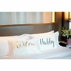 Hot Sale 🌟 Set of 2 Standard Pillowcases " Hubby/Wifey" - White - Shiraleah ⭐