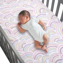 Best Sale 💯 Lambs & Ivy Signature Rainbow 100% Organic Cotton Breathable Fitted Crib Sheet 🔥