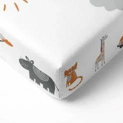 Outlet 🔔 Bacati - Safari Animals Photo Op Aqua Orange Gray 100 percent Cotton Universal Baby US Standard Crib or Toddler Bed Fitted Sheet ❤️