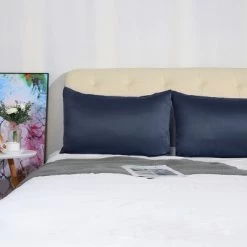 Best reviews of 🧨 4 Pcs Queen 20"x30" Silk Satin Luxury Cooling Pillowcase Navy - PiccoCasa ✨
