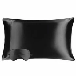 Outlet ๐ 2 Pcs Standard Silk Gift Set Pillowcase and Eye Cover Black - PiccoCasa โ