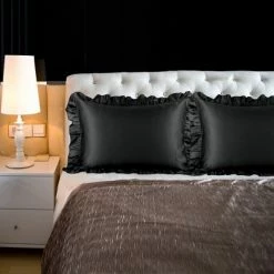 Wholesale 🤩 2 Pcs 20"x26" Silky Satin Envelope Pillow Cases Black - PiccoCasa 🎁