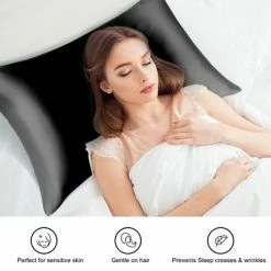 Best deal ⭐ Queen/20x30inch Silk 19 Momme with Zipper Pillow Cases Black - PiccoCasa 🛒