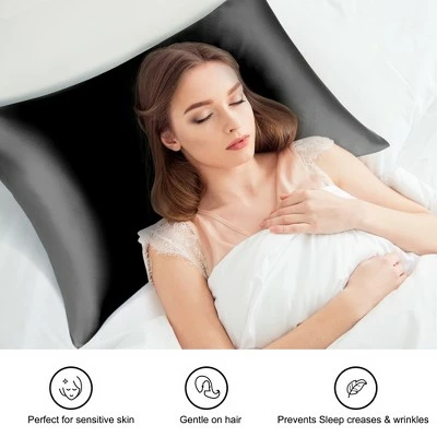 Best deal ⭐ Queen/20x30inch Silk 19 Momme with Zipper Pillow Cases Black - PiccoCasa 🛒 1 Best deal ⭐ Queen/20x30inch Silk 19 Momme with Zipper Pillow Cases Black - PiccoCasa 🛒