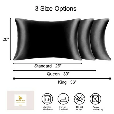 Best deal ⭐ Queen/20x30inch Silk 19 Momme with Zipper Pillow Cases Black - PiccoCasa 🛒 2 Best deal ⭐ Queen/20x30inch Silk 19 Momme with Zipper Pillow Cases Black - PiccoCasa 🛒 - Image 2