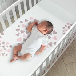 New ✔️ Lambs & Ivy Signature Heart to Heart Pink/White Fitted Crib Sheet 🌟
