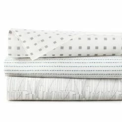 Buy 👍 Printed Pattern Percale Sheet Set - City Scene Gray Squares 🤩