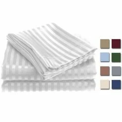 Promo 😀 Plazatex 1800 Series Embossed Striped Wrinkle Resistant Sheet 4pc Set Queen - White ❤️