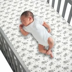 Promo 😍 Lambs & Ivy Signature Gray Elephant Breathable Organic Cotton Fitted Crib Sheet 🔔