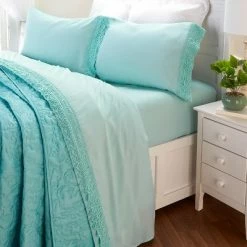 Coupon 🤩 The Lakeside Collection Lakeside Embroidered Sheet Set - Pastel Macramé Lace Trimmed Hem 💯