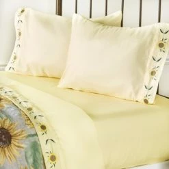 Wholesale ✨ The Lakeside Collection Lakeside Sunflower Embroidered Sheet Set - Rustic Farmhouse Pillowcases and Sheets 🎁