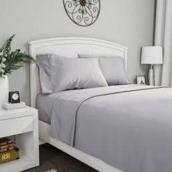 Brand new 😍 Hastings Home Brushed Microfiber Sheet Set With Pillowcase, Flat, and Fitted Sheets - Twin, 3-Piece, Silver Gray 🎉