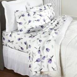 Discount 🔔 The Lakeside Collection Lakeside Purple Tulip Bed Sheets Set with Matching Pillowcases - 4 Pieces ✔️ -Sheets & Pillowcases Sales Shop unnamed file 4756