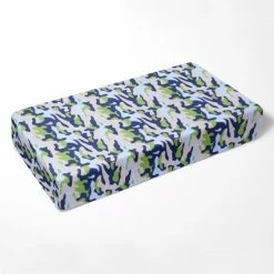 Outlet ๐ Bacati - Camo Blue Green Beige Navy 100 percent Cotton Universal Baby US Standard Crib or Toddler Bed Fitted Sheet โ