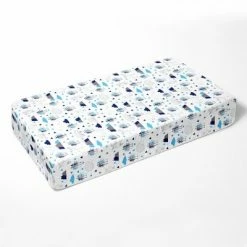 Outlet ๐ฅ Bacati - Woodland Animals Aqua Navy Gray 100 percent Cotton Universal Baby US Standard Crib or Toddler Bed Fitted Sheet ๐
