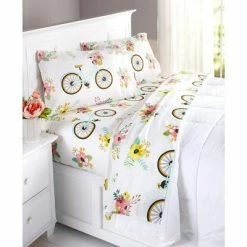 Buy 🔥 The Lakeside Collection Lakeside Floral Bicycle Sheet Set With Colorful, Vintage-Style Farmhouse Print 😍