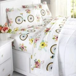 Buy 🔥 The Lakeside Collection Lakeside Floral Bicycle Sheet Set With Colorful, Vintage-Style Farmhouse Print 😍 -Sheets & Pillowcases Sales Shop unnamed file 5122