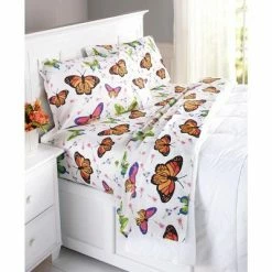 Flash Sale 😀 The Lakeside Collection Lakeside Butterfly Sheet Set with Spring Floral Print - Colorful Bedding ⭐ -Sheets & Pillowcases Sales Shop unnamed file 5127