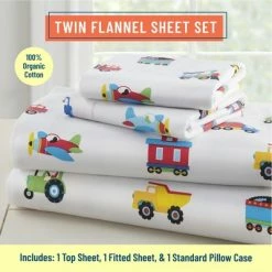 Hot Sale 👍 Wildkin Trains, Planes & Trucks 100% Organic Cotton Flannel Sheet Set 😍