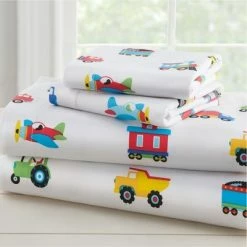 Hot Sale 👍 Wildkin Trains, Planes & Trucks 100% Organic Cotton Flannel Sheet Set 😍 -Sheets & Pillowcases Sales Shop unnamed file 5250