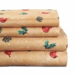 Budget 🤩 The Lakeside Collection Lakeside Cardinal Sheet Set - Christmas Holiday Bedding, Poinsettia & Pinecones 💯 -Sheets & Pillowcases Sales Shop unnamed file 5374