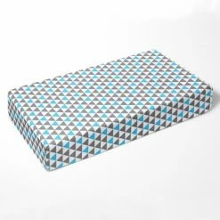Outlet ๐งจ Bacati - Triangles Aqua Gray 100 percent Cotton Universal Baby US Standard Crib or Toddler Bed Fitted Sheet ๐