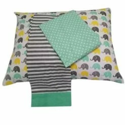 Brand new ๐ฏ Bacati - Elephants Mint Yellow Gray 3 pc Toddler Bed Sheet Set ๐ฏ