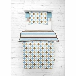 Deals 👍 Bacati - Mod Diamonds Stripes Aqua Teal Beige Chocolate 3 pc Toddler Sheet Set 😍