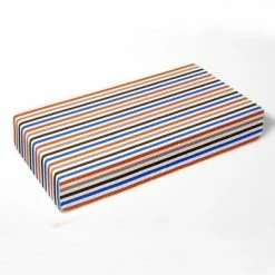 New ๐ Bacati - Pin Stripes Blue Orange Beige Chocolate 100 percent Cotton Universal Baby US Standard Crib or Toddler Bed Fitted Sheet ๐