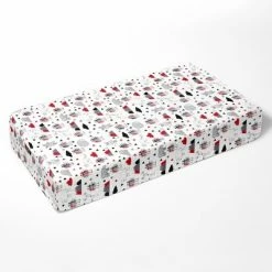 Promo ๐ Bacati - Woodland Animals Red Black Gray Printed 100 percent Cotton Universal Baby US Standard Crib or Toddler Bed Fitted Sheet ๐